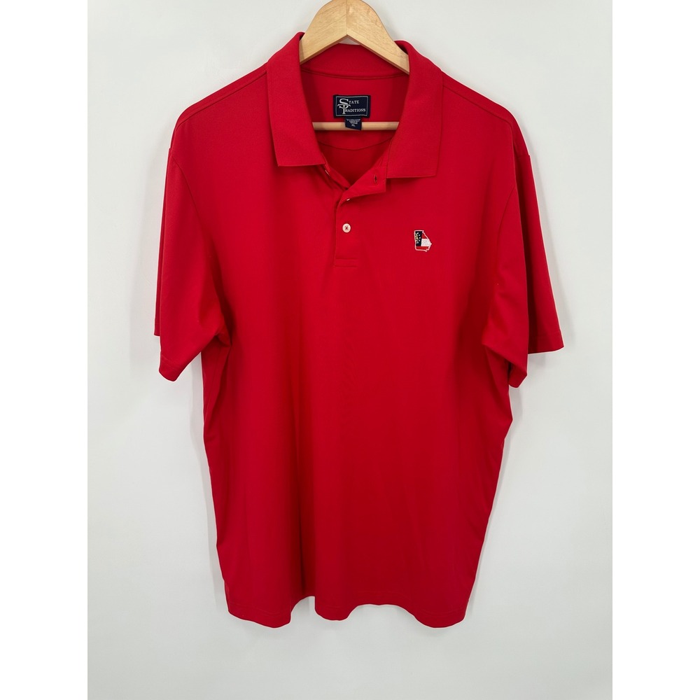 State Traditions Mens XL Red Georgia Flag Performance Polo Shirt Short Sleeve